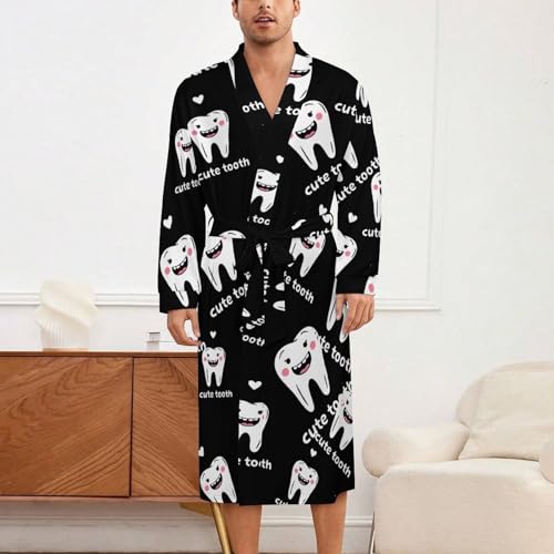 Cute Tooth Soft Robe Long Sleeve Bathrobes V Neck Sleepwear Spa Robes with Belt Men Woman2