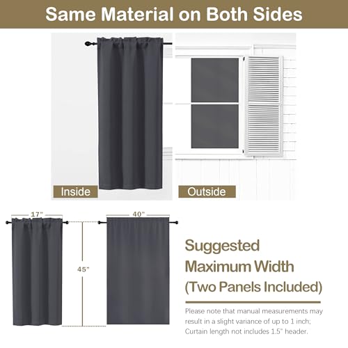 Image of Charcoal Grey Short Blackout Curtains for Bedroom 45 Inches Long 2 Panels, Solid Thermal Insulated Blackout Curtains, Energy Saving Soft Fabric Window Drapes, Dual Rod Pocket, 2x40Wx45L Inches