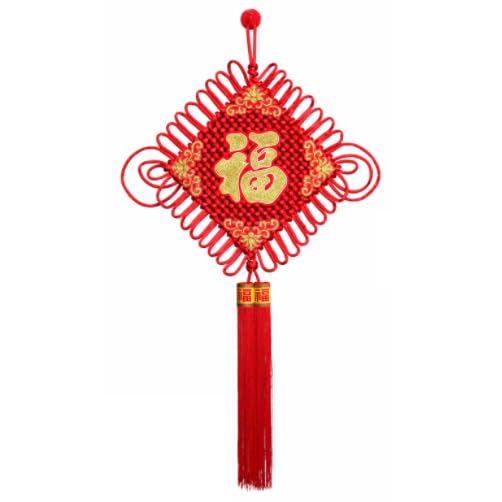 Noeud chinois traditionnel avec pendentif rouge et gland pour deco salon