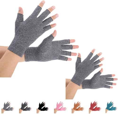 Brace Master 2 Pairs Arthritis Compression Gloves for Arthritis Pain Relief, Rheumatoid, Osteoarthritis, and Carpal Tunnel for Men and Women, Fingerless for Typing(Grey,M)