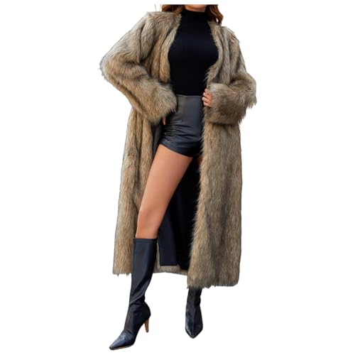 Generisch Manteau en fourrure pour femme - Couleur unie - Veste en fausse fourrure - Grandes tailles - Col en V - Manteau long thermique - Automne - Hiver -...