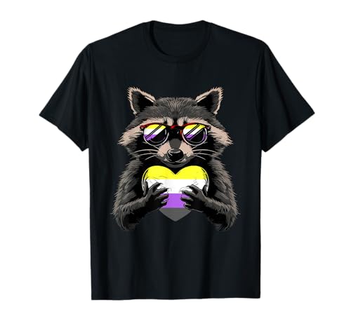 Lemur Non Binary Heart Nonbinary Flag Non Binary Pride LGBT T-Shirt