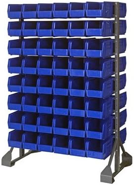 Double Sided Rack with 12 Rails & 24 Blue Bins 14-3/4"L x 16-1/2"W x 7" H (1 Rack)