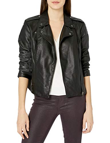 BB Dakota Junior's Late Night Washed Vegan Leather Moto Jacket, Gunmetal, Large