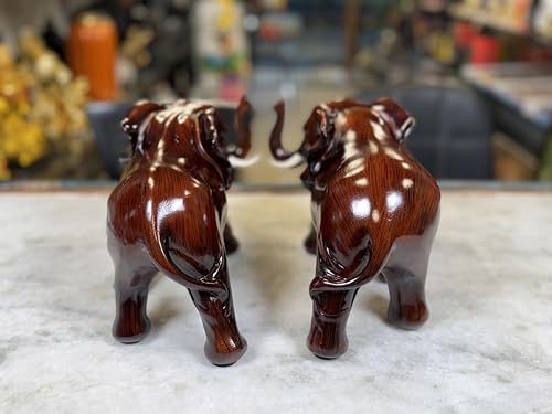 Image of Handcrafted Elephant Showpiece, Set of 2, Dark Mahogany Brown Finish, Traditional Home Decor