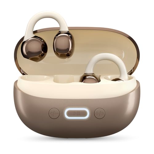 Image of ACwO DwOTS Flow 2 Open-Ear OWS Earbuds with Smart Case Control, Clip-On Design with Ear Hooks, AI-ENC Mic, Up to 60 Hours Playtime, Dual Connectivity, IPX5 Sweat Resistance, Wireless Earbuds (Brown)