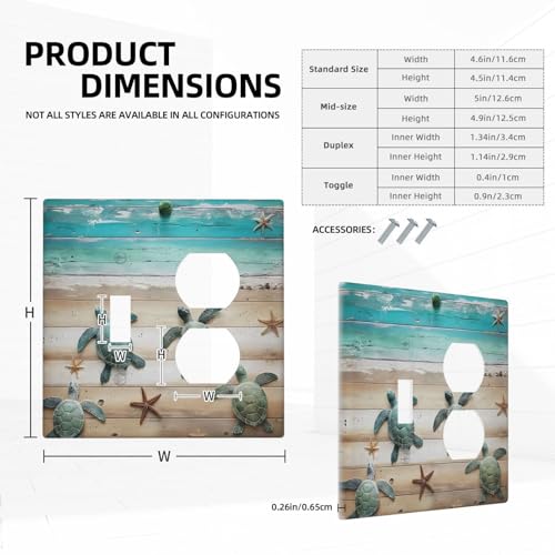 Decorative Outlet Covers Turtle Starfish Beaches Blue Wood Plank 2 Gang Wall Plate Cover Single Toggle Duplex Combo Two Switch Light Switch Cover Plate Jumbo Faceplate