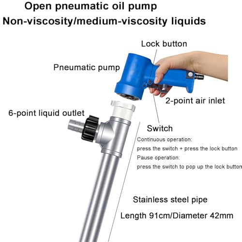 Pompa pneumatica di trasferimento dell'olio dell'acciaio inossidabile, 60-80L/min portata, tubo di 91cm per l'olio idraulico diesel del motore, strumento di erogazione del liquido del tamburo industri