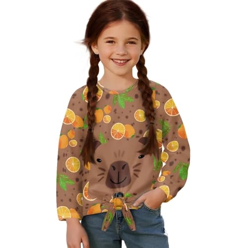 Long Sleeve Shirt for Girls Kids Cute Tie Knot Front Tops Printed Casual Tees Crewneck Shirts Blouse Fall Outfits3