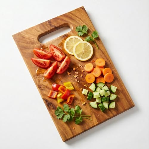 Image of Single Piece Solid Wood Reversible Cutting Board - Natural Finish Wooden Chopping Board, Cutting Board, Serving Tray 30x18x2 cms Handmade Natural Wood (EVO)