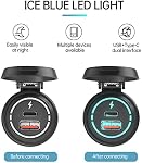 BlueFire USB C Car Charger, QC 3.0 USB Fast Charger, Dual USB Charger Socket, IP66 Waterproof Car Charger Adapter with LED Lights for Car Boat Marine RV Motorbike