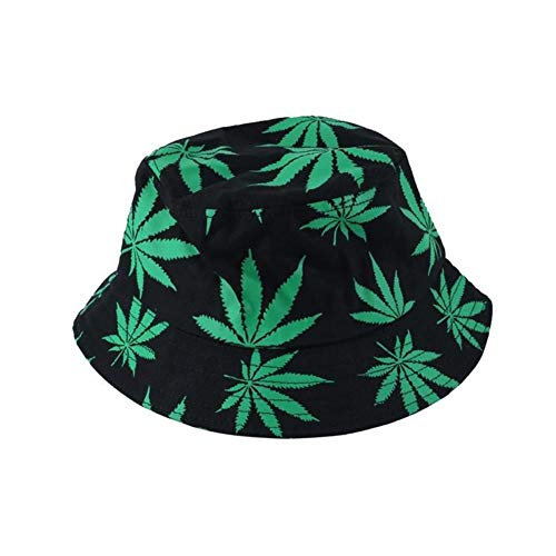 Firoya Fischerhüte Fischerhut Unisex Sonnenhut Bucket Hat Fischerhut Cannabis Muster Mütze Fischerhut Kopfumfang ca. 58cm Cover