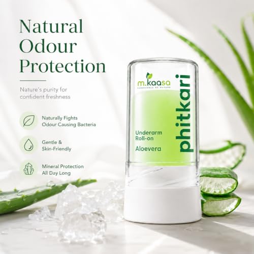 Image of Phitkari Underarms Roll-On Stick with Aloe Vera | Alum Infused Crystal Deodorant | Long Lasting Odour Protection | Fragrance Free | Non Sticky | Gentle on Sensitive Skin | Unisex 80 gm (PACK OF 1)