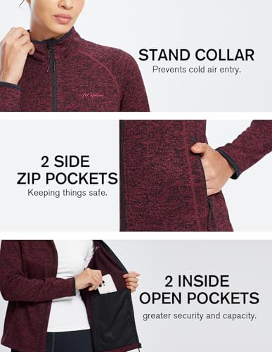 Image of fit space Women's Sweater Full Zip Scrub Jacket Lightweight Knitwear Athletic Jumper