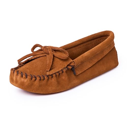 Minnetonka Women's Kilty Suede Soft Leather Sole Moccasin,Brown,7.5 M US