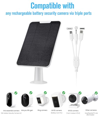 Panel solar para Arlo Essential y Simplisafe en jardín exterior 3