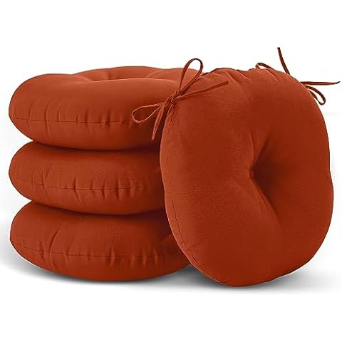 LOVTEX Bistro Chair Cushions Set of 4, Outdoor Round Chair Cushions 15 Inch, Waterproof Round Outdoor Cushions with Ties, Brick Red Outdoor Chair Cushions for Patio Furniture Cover