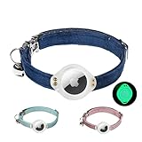 【nagasawa moko】AirTag対応 猫用首輪 Airtagホルダー付き GPS追跡 迷子防止 夜光反射 軽量 柔らか素材 調整可 安全バックル ベル付き 防水 防塵 快適 小型犬 犬猫兼用 散歩用 ペット首輪 ※AirTag本体は含まれません (ネイビーブルー)