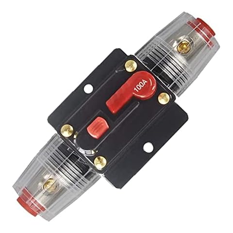 ANJOSHI 100 Amp Resettable Fuse Holder Circuit Breaker, with Manual Reset Waterproof Switch for RV Car Audio Marine Boat Motor Truck Inverter Home Solar System Replace Fuse 20A-150A/12V-42V DC (100A) Cover