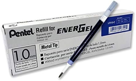 Pentel Refill Ink for BL60 EnerGel Liquid Gel Pen, 1.0mm, Metal Tip, Blue Ink, Box of 12 (LR10-C-12)