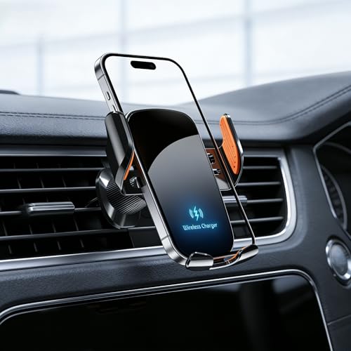 Wireless Car Mount Charger, 15W Qi Fast Charging Auto Clamping Car Charger Phone Holder, Cell Phone Holder Car Mount for iPhone 16 15 14 13 Pro Max Xs, Galaxy S24 Ultra, LG, Google