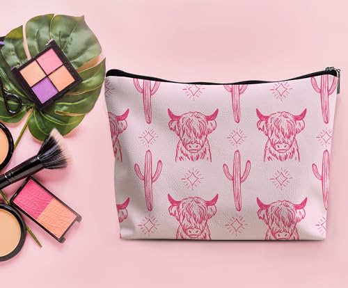 Image of Cow Makeup Bag - Cowgirl Stuff, Gifts for Women - Leather Cow Pattern