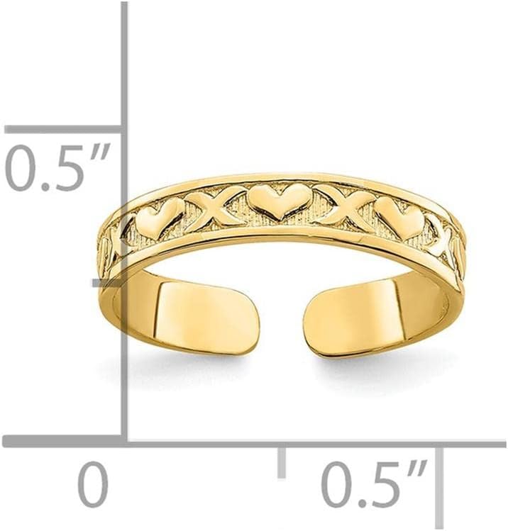 14k Yellow Gold Small X and Hearts Adjustable Toe Ring