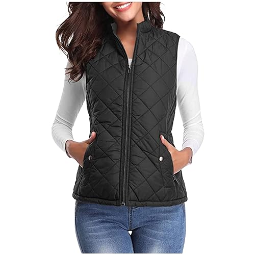 vokkrv Chaleco Mujer Acolchado Invierno sin Mangas Chaqueta de Cintura Cuello Alto Cremallera Chaleco Plumífero Plegable y Ligero Chaqueta sin Mangas Entretiempo Otoño Abrigo sin Mangas Exteriores