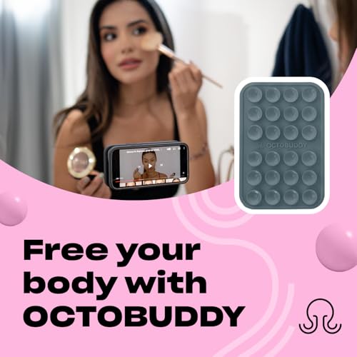 Image of OCTOBUDDY Classic MAX - Silicone Suction Phone Case Adhesive Mount - Hands-Free, Strong Grip Holder for Selfies and Videos - iPhone and Android Compatible - 2.6″ x 3.9″, Shade Gray