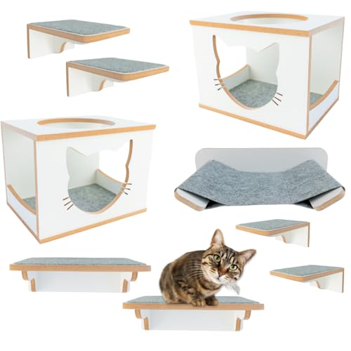 Playground Para Gatos 9Pçs Acabamento Premium Resistente Já Montado Com Kit Fixação e Carpete Antide