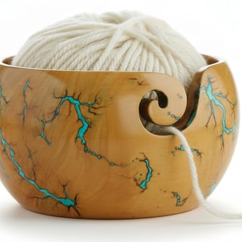 Image of Lichtenberg Figure Yarn Bowl - Handmade Wooden Yarn Bowl for Knitting Yarn Ball Holder - Yarn Bowls with Holes Crochet Bowl Holder - Yarn Storage Bowl 7 inch x 4 inch inches (FRBW)
