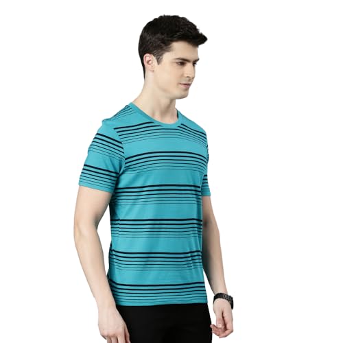 Image of F A S O Men's T-Shirt - Super Soft Combed Cotton Rich Fabric Sporty Striped Design Customized Comfort Fit