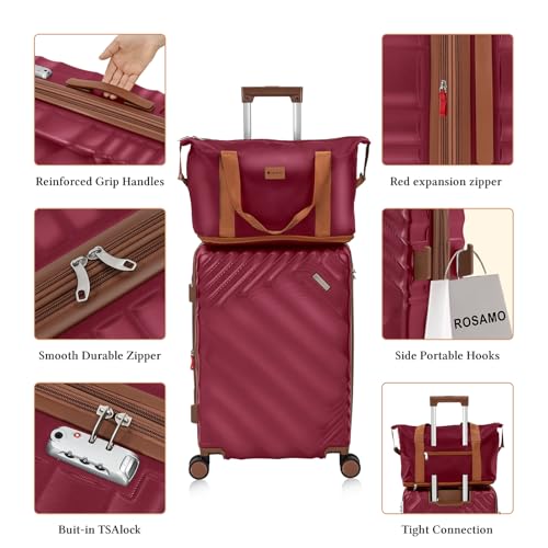 Image of 6 piece Luggage Set Expandable Suitcase 22x14x9 Airline Approved Carry on, ABS Hard Case Suitcases with Spinner Wheels, TSA Lock, (Red)