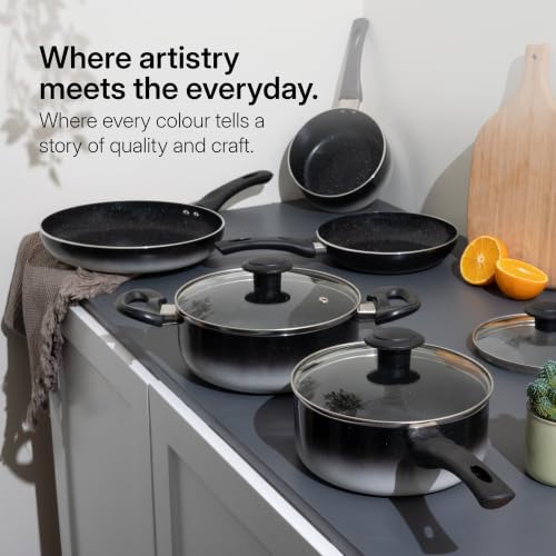 Image of Kreme Aura Granite Non Stick Cookware Set 10pcs | Aluminium Cookware Set | Fry Pan 20cm, 26cm, Sauce Pan 16cm, 18cm, Casserole Pot 20cm with 3 Glass Lid | Induction & Gas Compatible, Ivory | Kreme DELUXE Cookware Set 10pcs