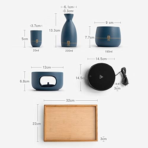 Miniatura 5 de Juego de tazas de sake Tokuri con calentador, 8 tazas de sake japonés de porcelana con base calentable, 1 taza de calentamiento, 1 olla de sake, 4