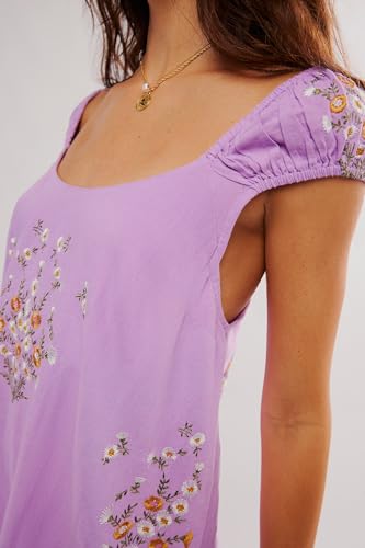 Image of Women Embroidered Cotton Linen Dress Crew Neck Sleeveless Casual Summer Dresses for Beach Vacation