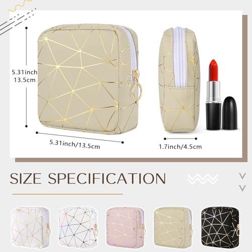 Image of Likesing Period Bag Pouch, Leather Tampon Holder for Purse-Beige Gold | PU Period Pouches for Teen Girls, Women Portable Sanitary Napkin Storage Bag, Feminine Sanitary Bags Emergency Pad Pouch