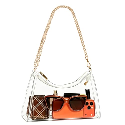 Image of Clear Purse Bag for Stadium Events Transparent Clear Crossbody Shoulder Chain Bag