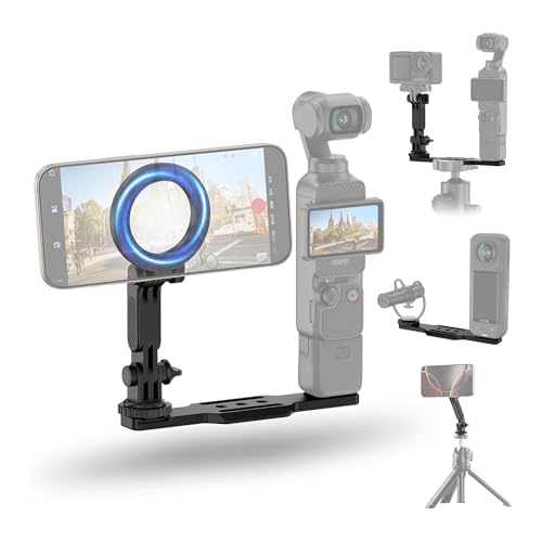 JJC Dji Osmo Pocket 3専用 スマホマウントアダプター Magsafe対応 マルチアングル調整可能 1/4"-20のネジ & アルカタイプ マイクとLEDライト取り付け可能 コールドシュー付き オズモポケット3対応のスマホ用マウント 多機