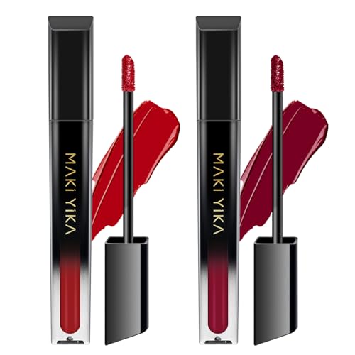 Image of MAKI YIKA 2Pc Matte Liquid Lipstick Set Burgundy Red Lipsticks Long Lasting