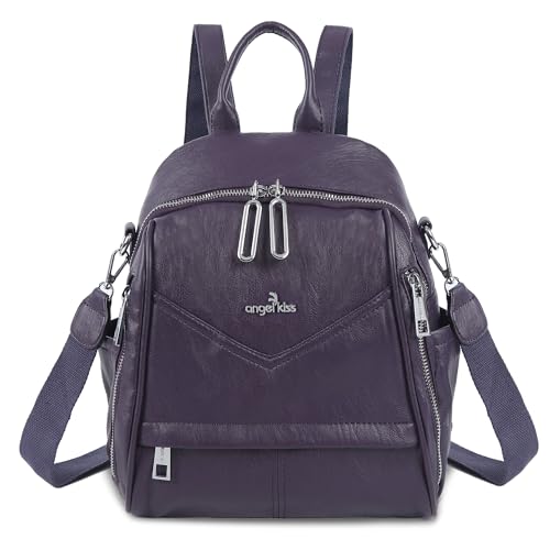 Angel Kiss Small Backpack Purse for Women,Soft Vegan Leather Roomy Backpacks,Designer Ladies Shoulder Backpack Fashion Handbag with Removable Strap,Purple