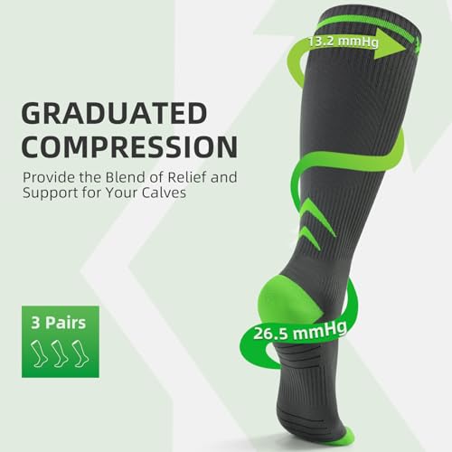 Image of Medical Compression Socks for Men & Women, 3 Pairs 20-30mmHg Knee High Graduated Compression Stockings for Circulation, Swelling, Varicose Veins, Flying, Travel, Nurses, Running, Pregnancy