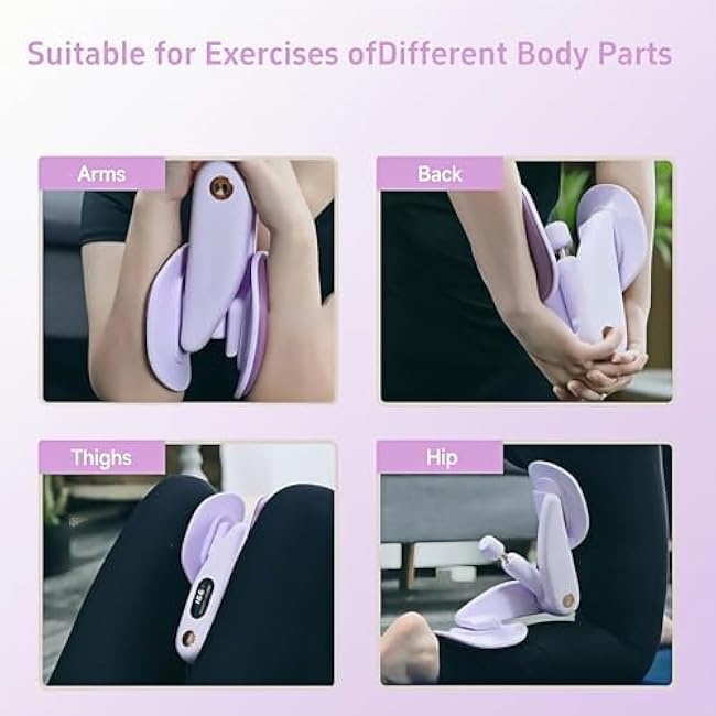 Thigh Master Upgraded, Purple Inner Thigh Exerciser with LED Display, 0-70lb Adjustable Inner Thigh Exerciser, Pelvic Floor Muscle Trainer, 360¡ãHip Trainer for Women Postpartum Recovery (Purple)