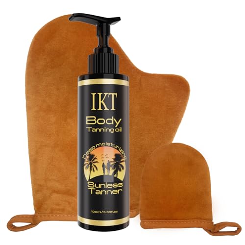 PasaRose Self Tanning Oil,3.38 fl. oz. Premium After Tanning Oil Moisturizer and Ergonomic Vegan Big and Small 2 Tanning Mitts | Streak-Free Self Tanner for Body & Face