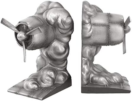 Pacific Giftware Vintage Industrial Airplane Engine Flying Through Clouds Resin Figurine Bookends Set
