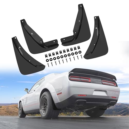 Image of Front & Rear Mud Flaps Splash Guards Compatible for Dodge Challenger 2015-2023 Accessories Mud Guards Splash Flaps Heavy Duty Molded, Replace OEM # 82214141 82214142, 4PCS Set
