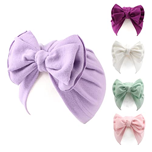 Image of Peecabe Cotton Newborn Baby Girl Hospital Hat Infant Caps Bow Baby Beanie Hats for Girls Spring Summer 0-36 Months