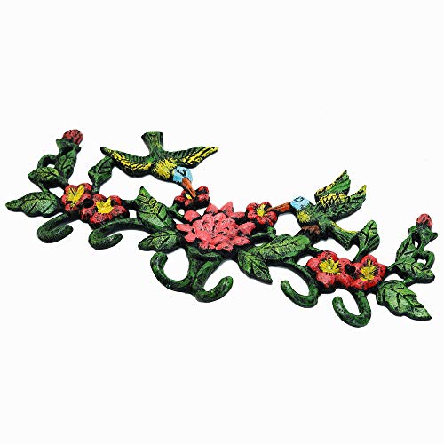 Sungmor Cast Iron Stylish Coat Hook Hanger With Multicolor Finish - Vivid Hummingbird Wall Hanging Rack With 6 Hooks - Decorative Wall Hook Rack For Keys Clothes Hats Towels #TOP1