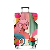 ANNA QUEEN Modern Art Fashion Luggage Cover, Stylish Abstract Woman Suitcase Protector, Washable, Stretchable Travel Sleeve for 32-34 Inch Luggage, Trendy, Colorful Design