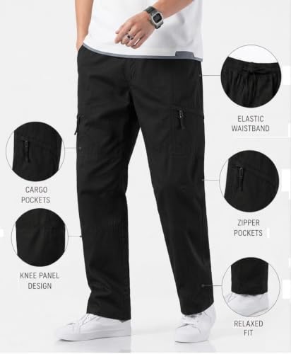 Image of Men's Cargo Pants | Casual Cotton Cargo Trousers for Men | Regular Fit Multi Pocket Outdoor Travel Pants | Stylish Comfortable Casual Bottom Wear for Men